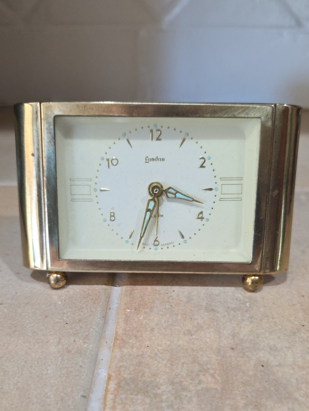Landau Mid Century Modern Gold-tone Rectangular Alarm Clock